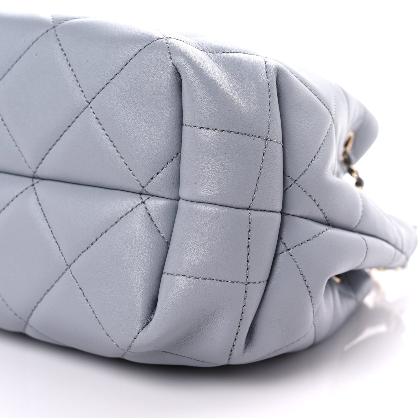 Lambskin Quilted CC Dweller Drawstring Bucket Bag Light Grey