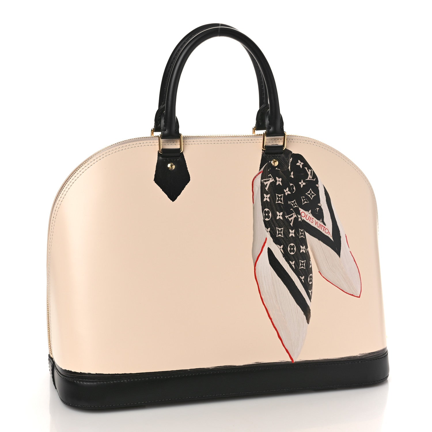 Louis Vuitton Calfskin Printed Alma GM Beige Black 3 of 8