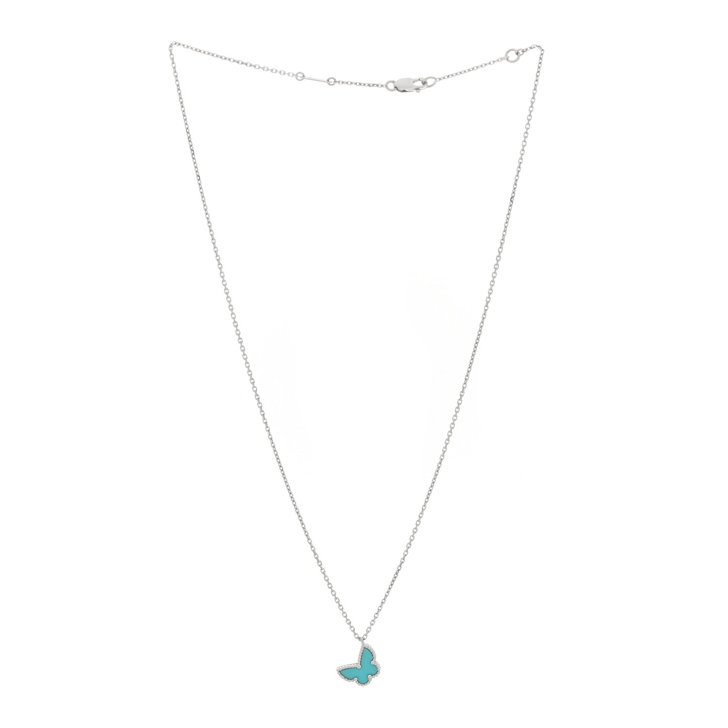 18K White Gold Turquoise Sweet Alhambra Butterfly Pendant Necklace