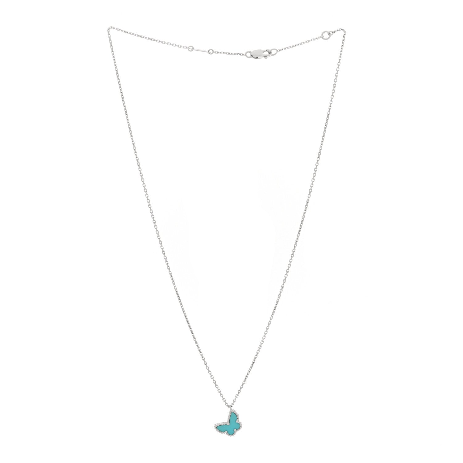 Van Cleef & Arpels 18K White Gold Turquoise Sweet Alhambra Butterfly Pendant Necklace 3 of 4