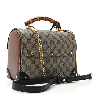 Gucci GG Supreme Monogram Small Padlock Bamboo Shoulder Bag Beige Black Cuir 2 of 10