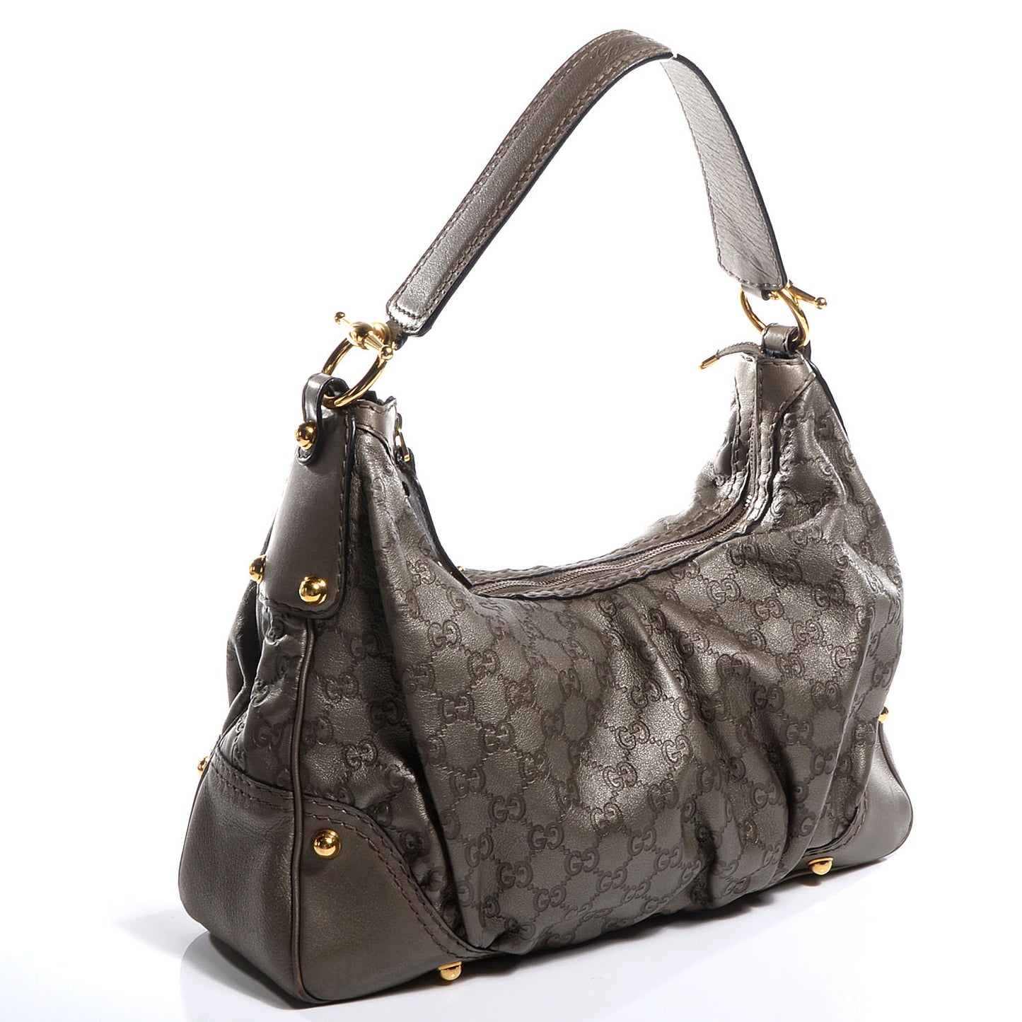 Guccissima Medium Jockey Hobo Metallic Pewter