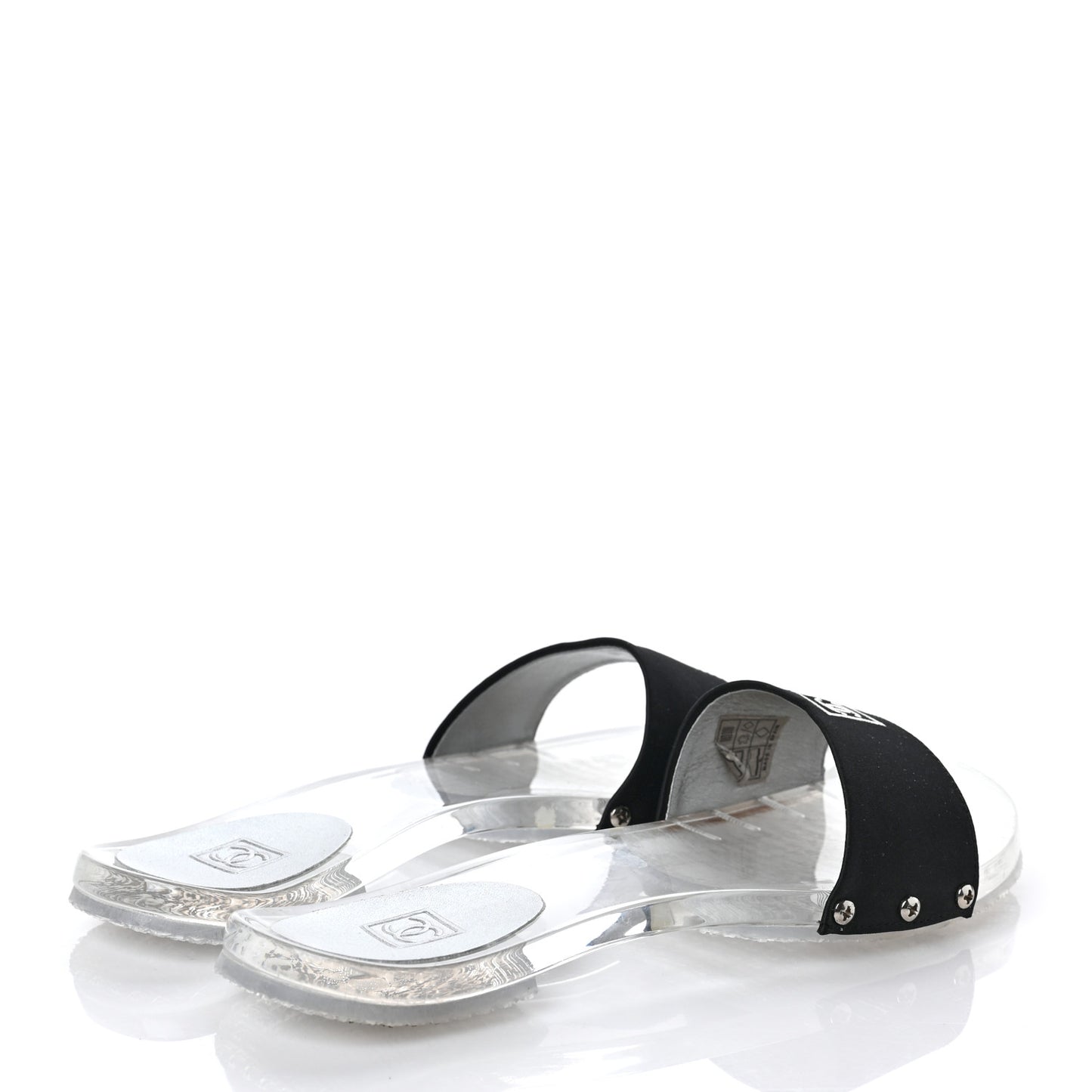 PVC Transparent Satin CC Flat Slide Sandals 37 White Black