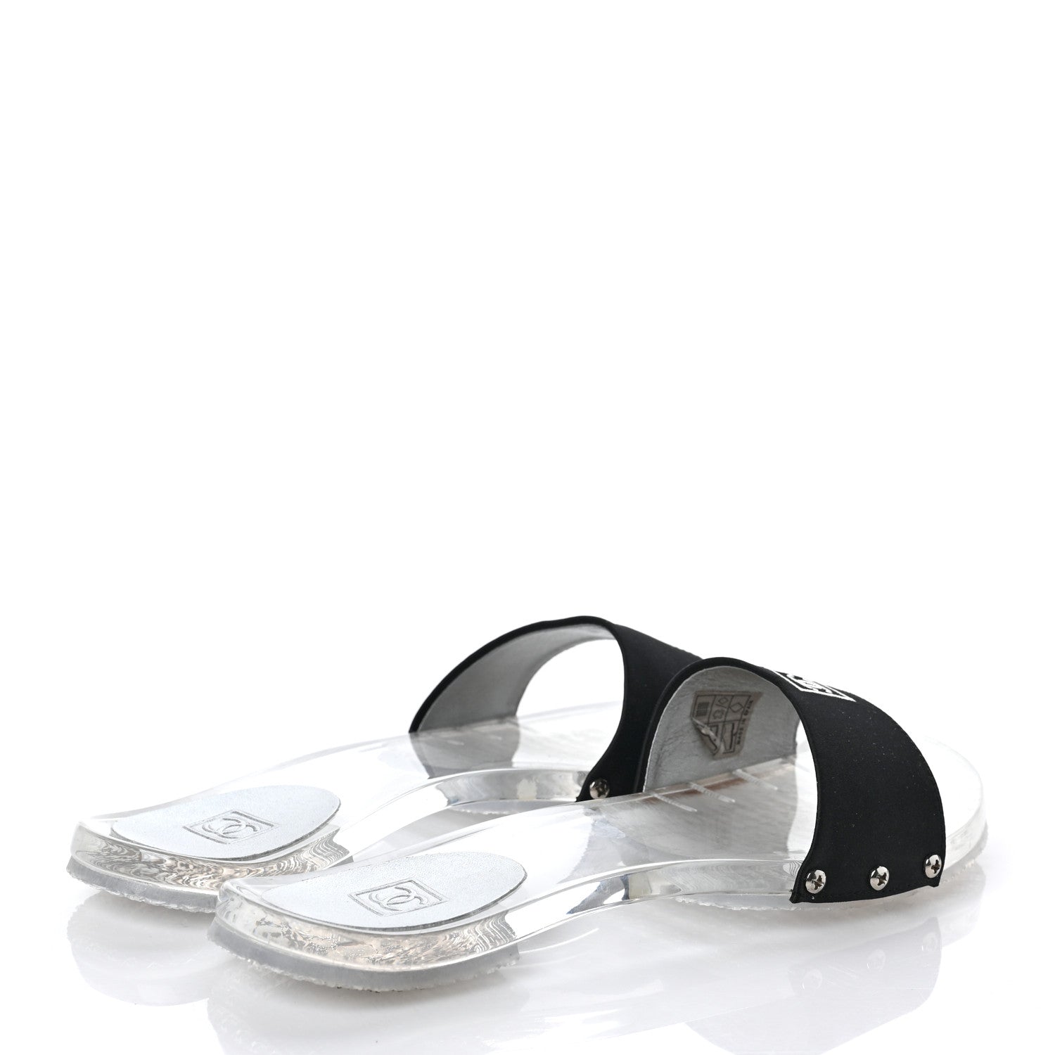 Chanel PVC Transparent Satin CC Flat Slide Sandals 37 White Black 4 of 8