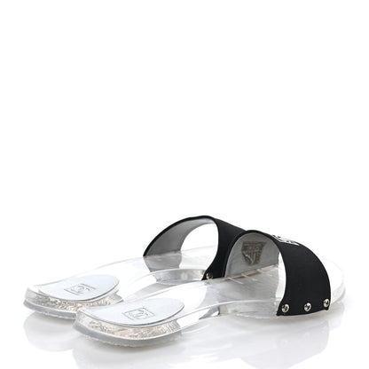Chanel PVC Transparent Satin CC Flat Slide Sandals 37 White Black 4 of 8
