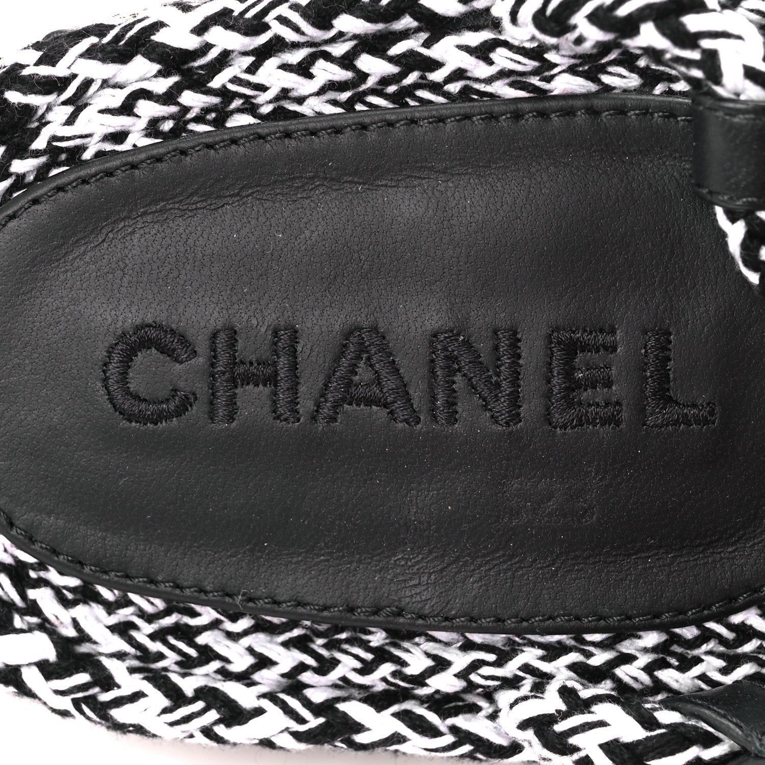 Chanel Cord Lambskin Quilted Logo Sandals 38 Black White 7 of 8