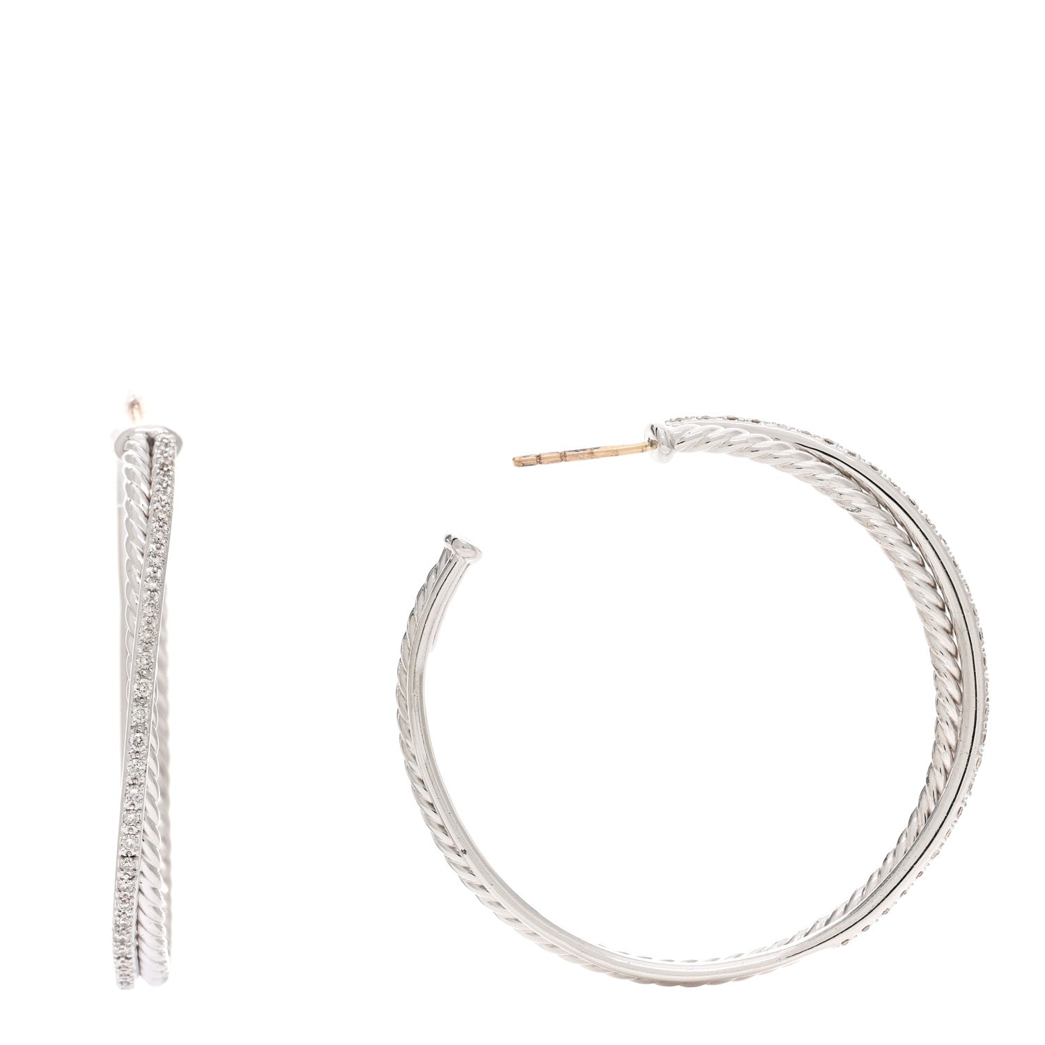 David Yurman Sterling Silver Diamond Extra Large Crossover Hoop Earrings 1 of 4