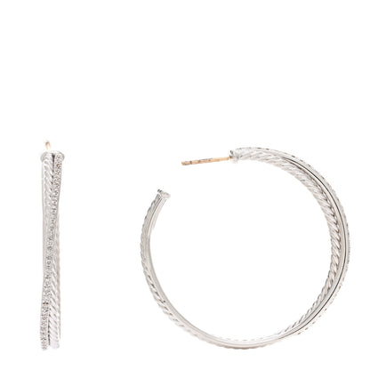 David Yurman Sterling Silver Diamond Extra Large Crossover Hoop Earrings 1 of 4