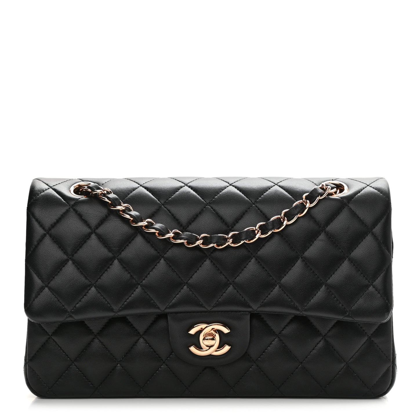 Lambskin Quilted Medium Double Flap Black