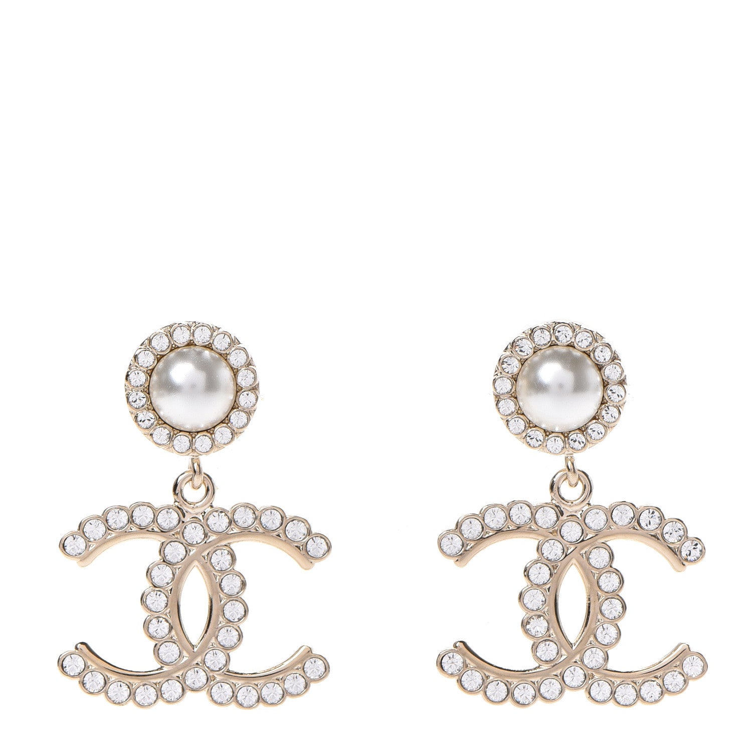 Chanel Crystal Pearl Bow-tiful CC Drop Earrings Gold 1 of 5