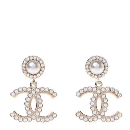 Chanel Crystal Pearl Bow-tiful CC Drop Earrings Gold 1 of 5
