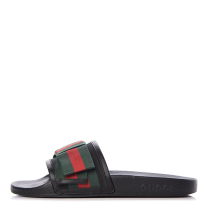 Gucci Satin Web Bow Slide Sandals 37 Black 1 of 8