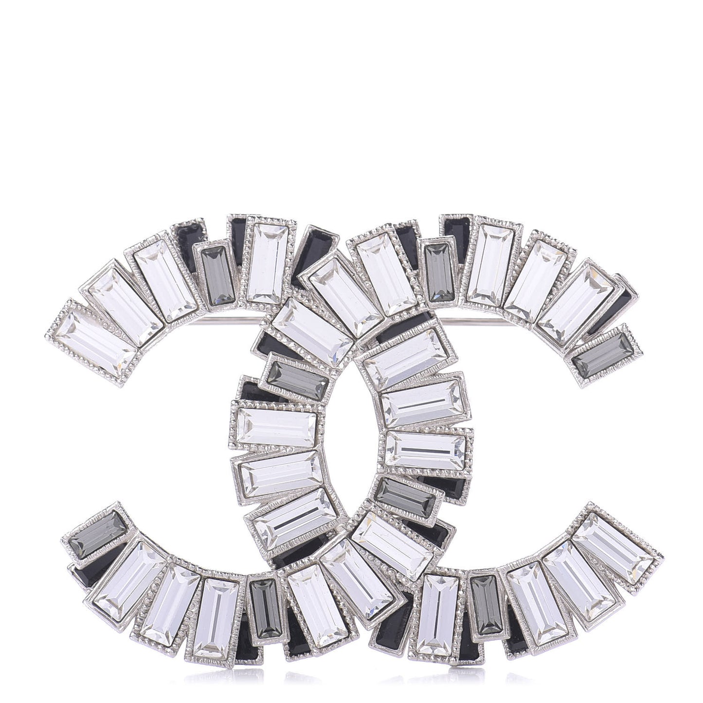 Crystal Baguette CC Brooch Silver Black
