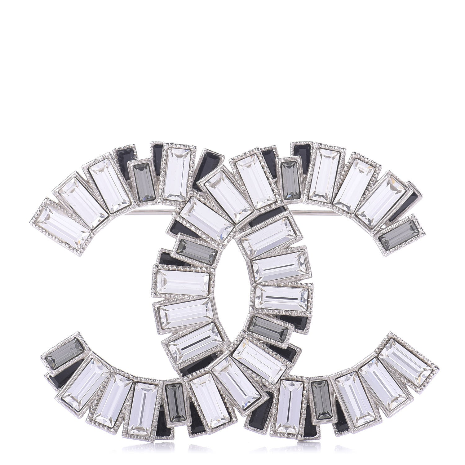 Chanel Crystal Baguette CC Brooch Silver Black 1 of 4