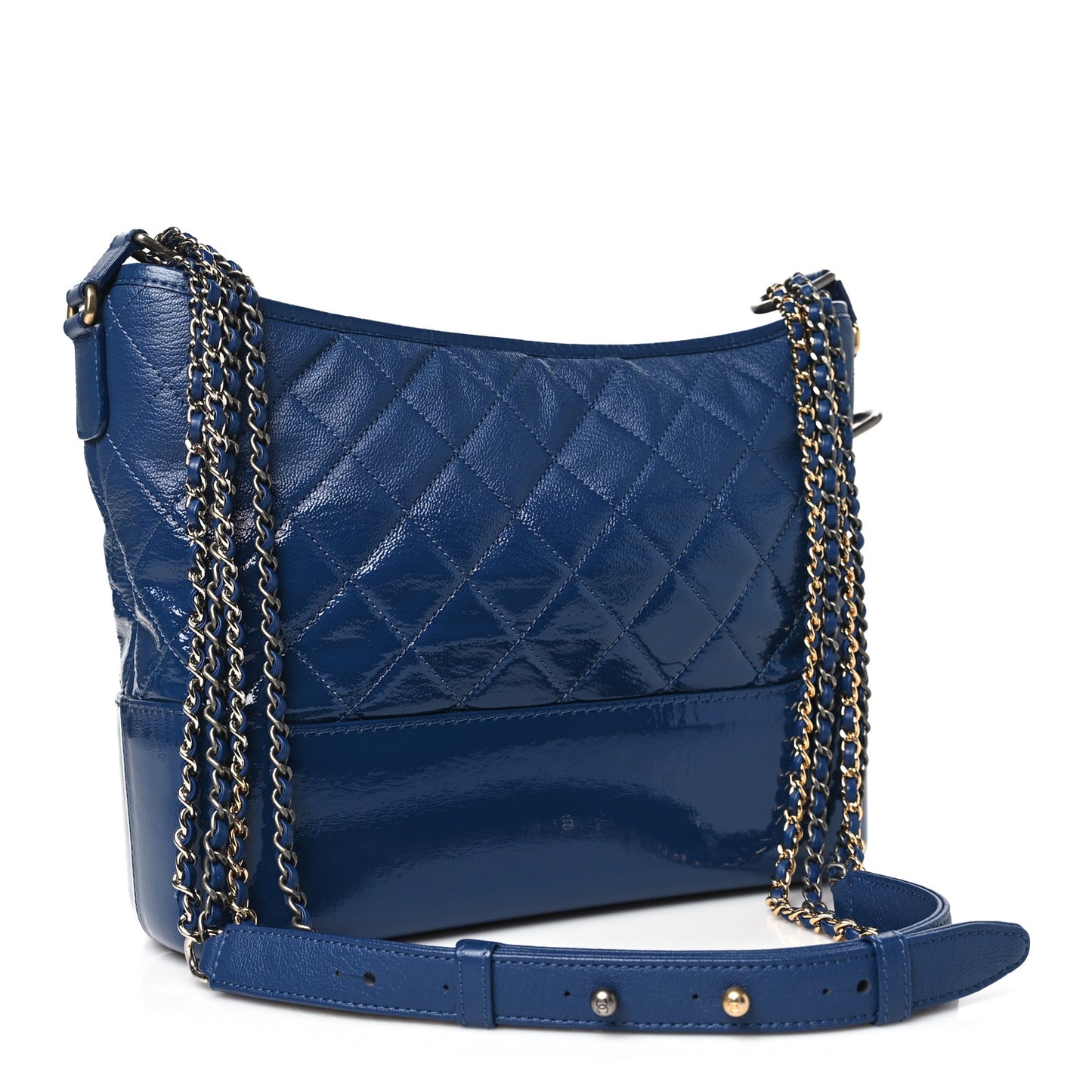 Patent Goatskin Quilted Medium Gabrielle Hobo Blue