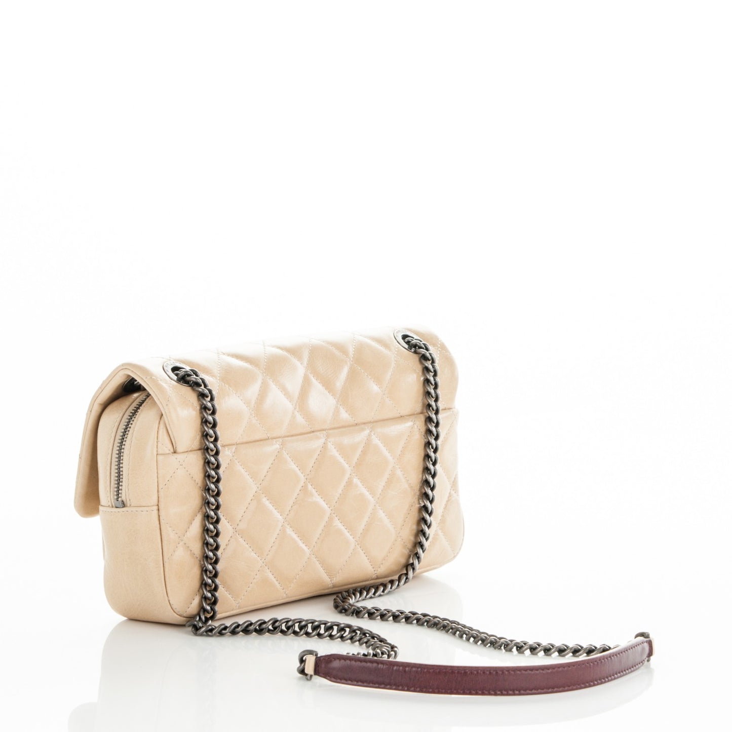 Glazed Calfskin Quilted Medium Duo Flap Beige