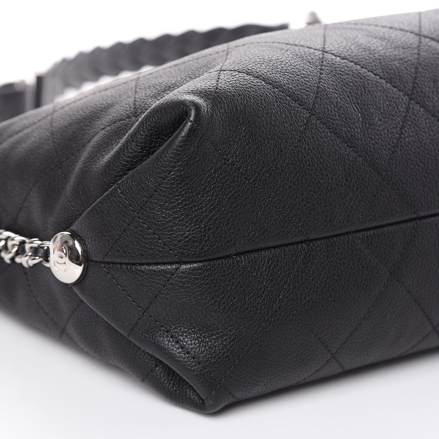 Grained Calfskin Stitched Medium Braided With Style Hobo Black