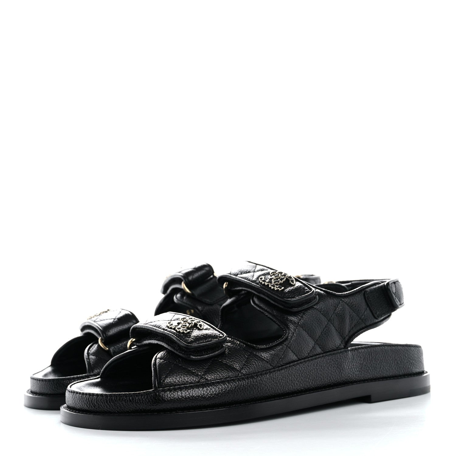 Chanel Grained Calfskin Velcro Dad Sandals 37.5 Black 4 of 10