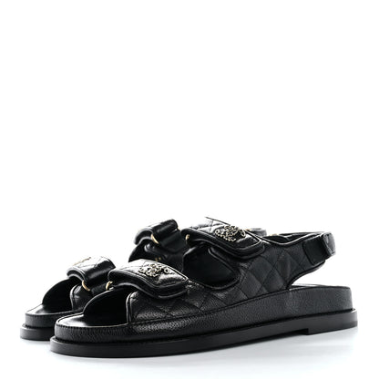 Chanel Grained Calfskin Velcro Dad Sandals 37.5 Black 4 of 10
