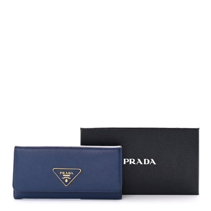Prada Saffiano Triangle Continental Flap Wallet Bleuette 14 of 14