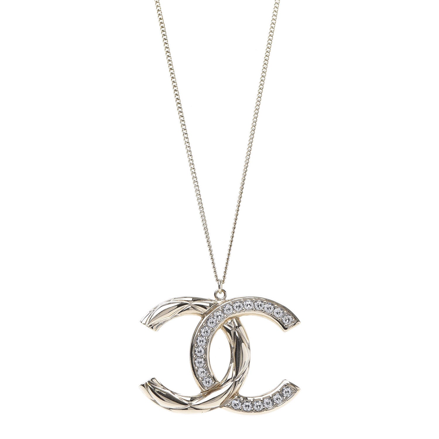 Chanel Crystal Quilted CC Pendant Necklace Gold 1 of 5