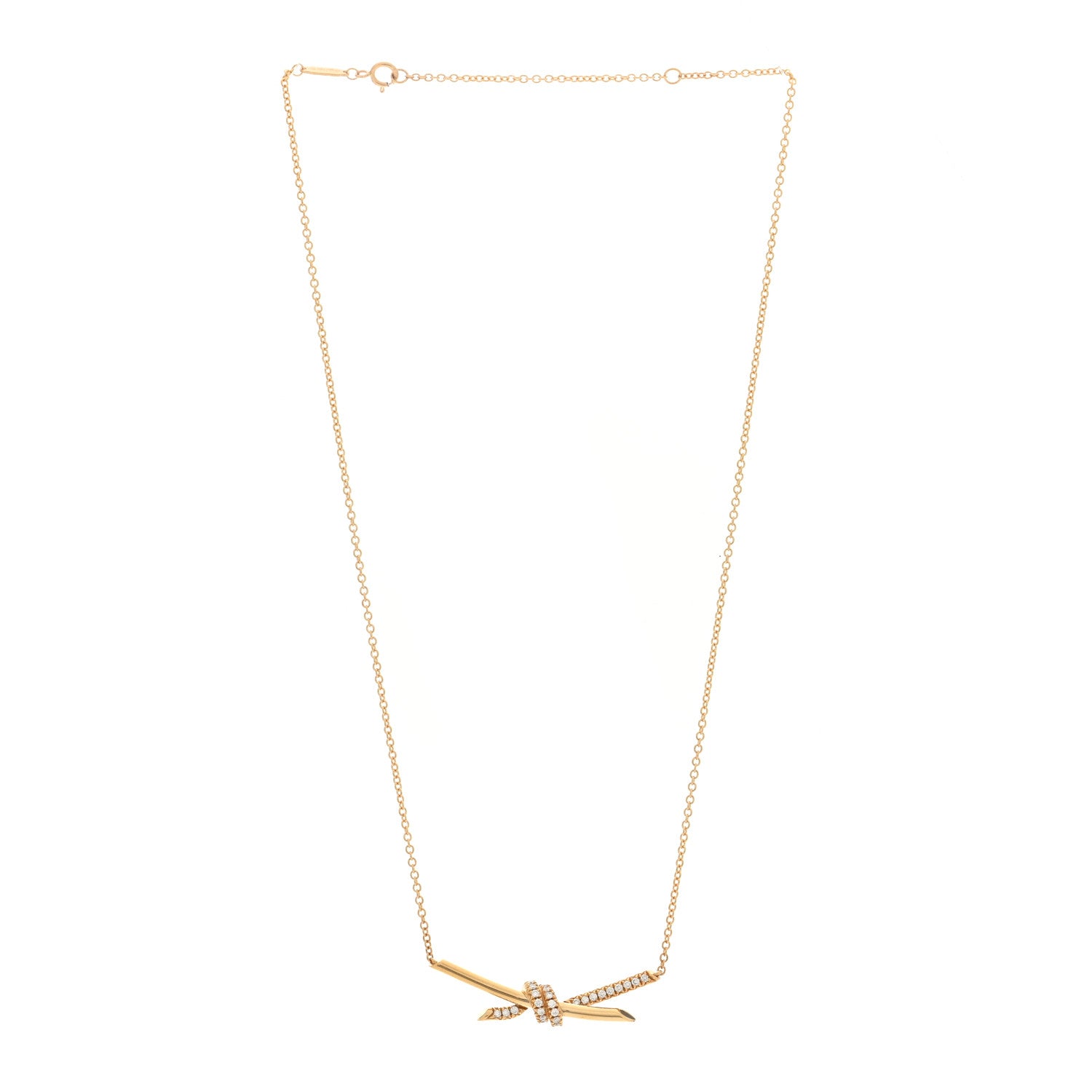 Tiffany 18K Yellow Gold Diamond Knot Necklace 3 of 6