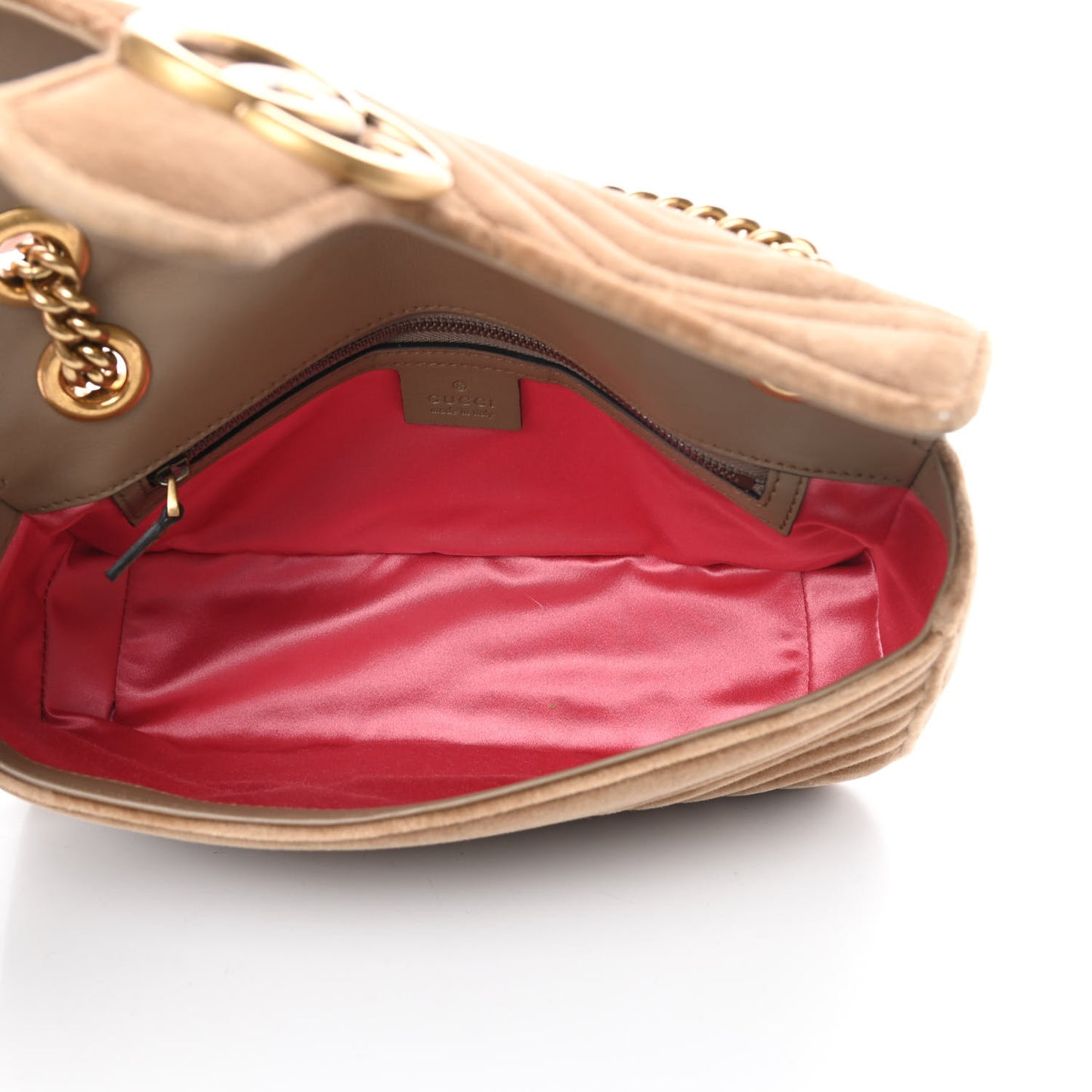Velvet Matelasse Small GG Marmont Shoulder Bag Taupe