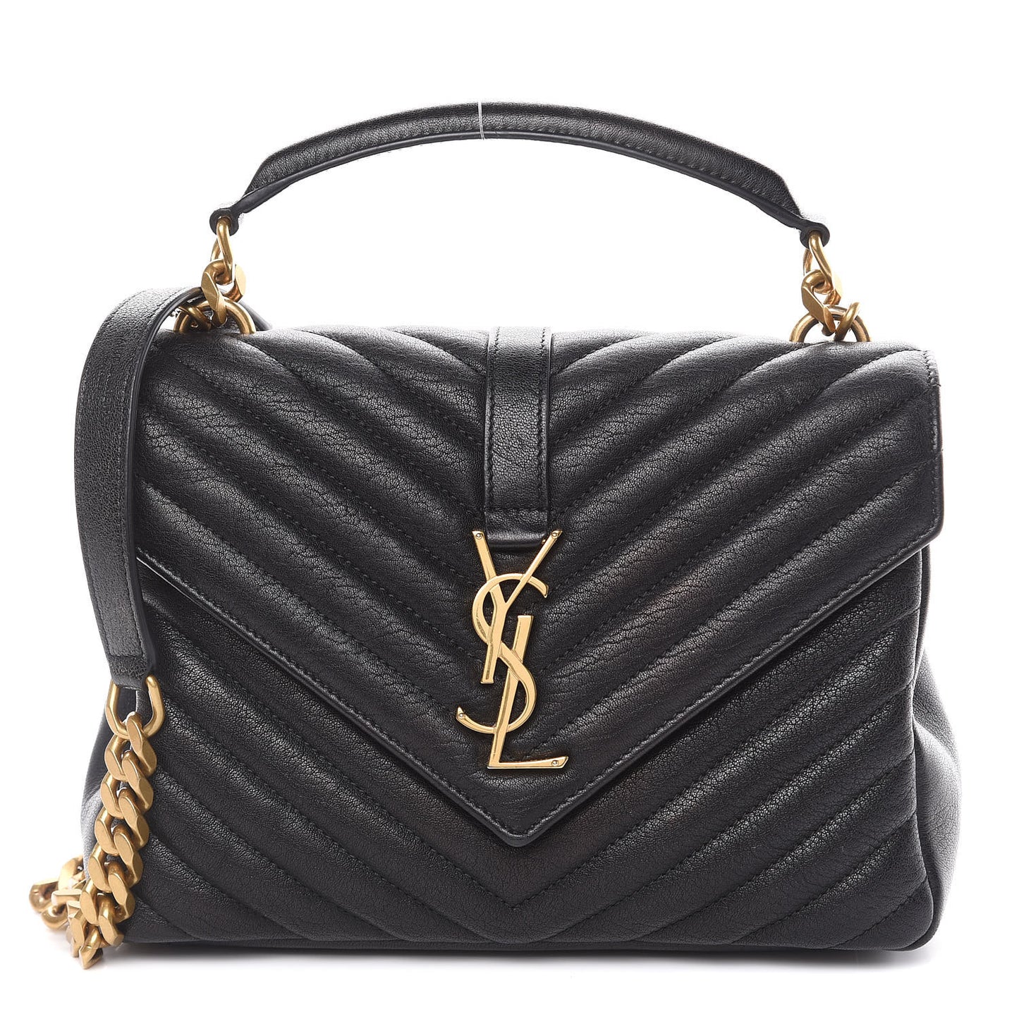 Sheepskin Matelasse Chevron Monogram Medium College Bag Black