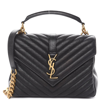 Saint Laurent Sheepskin Matelasse Chevron Monogram Medium College Bag Black 1 of 13