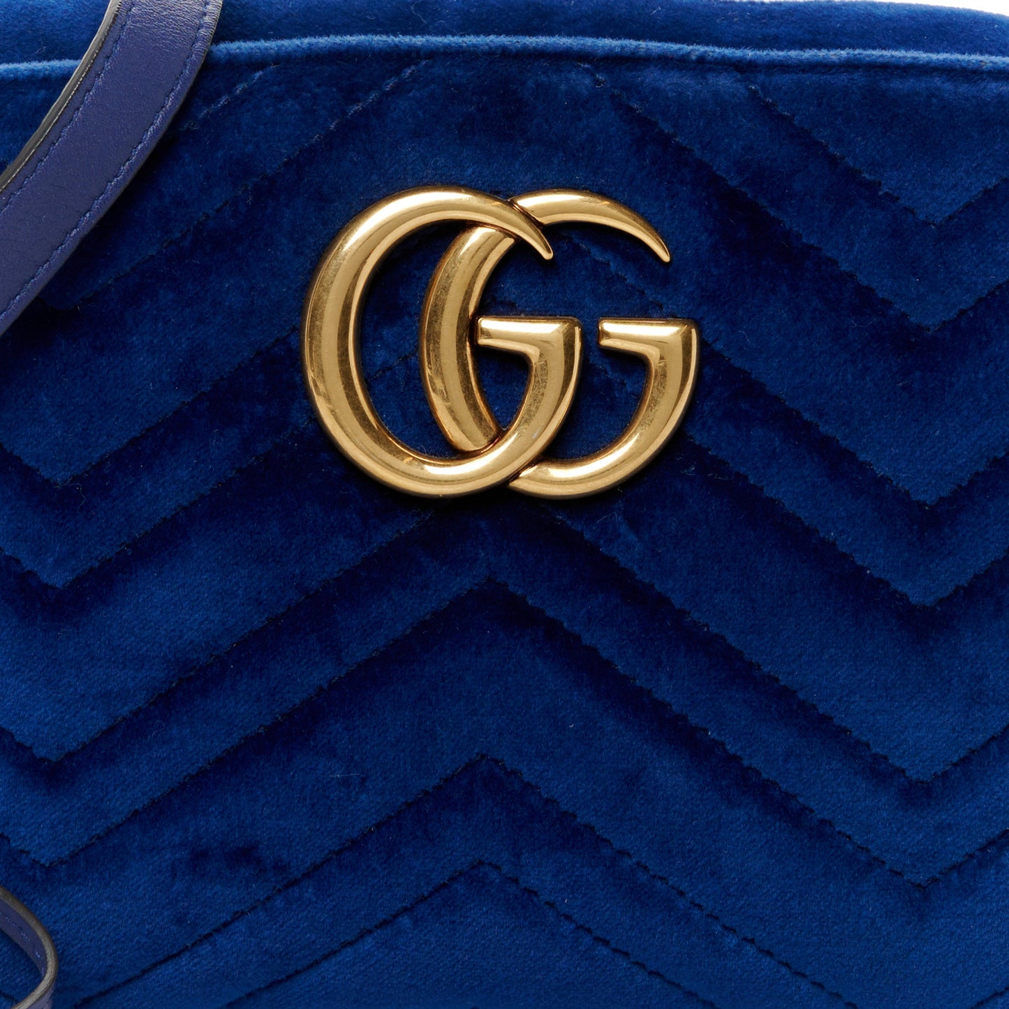 Velvet Matelasse Small GG Marmont Chain Shoulder Bag Cobalt