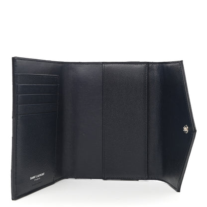 Saint Laurent Grain De Poudre Matelasse Chevron Small Monogram Passport Case Deep Marine 5 of 7