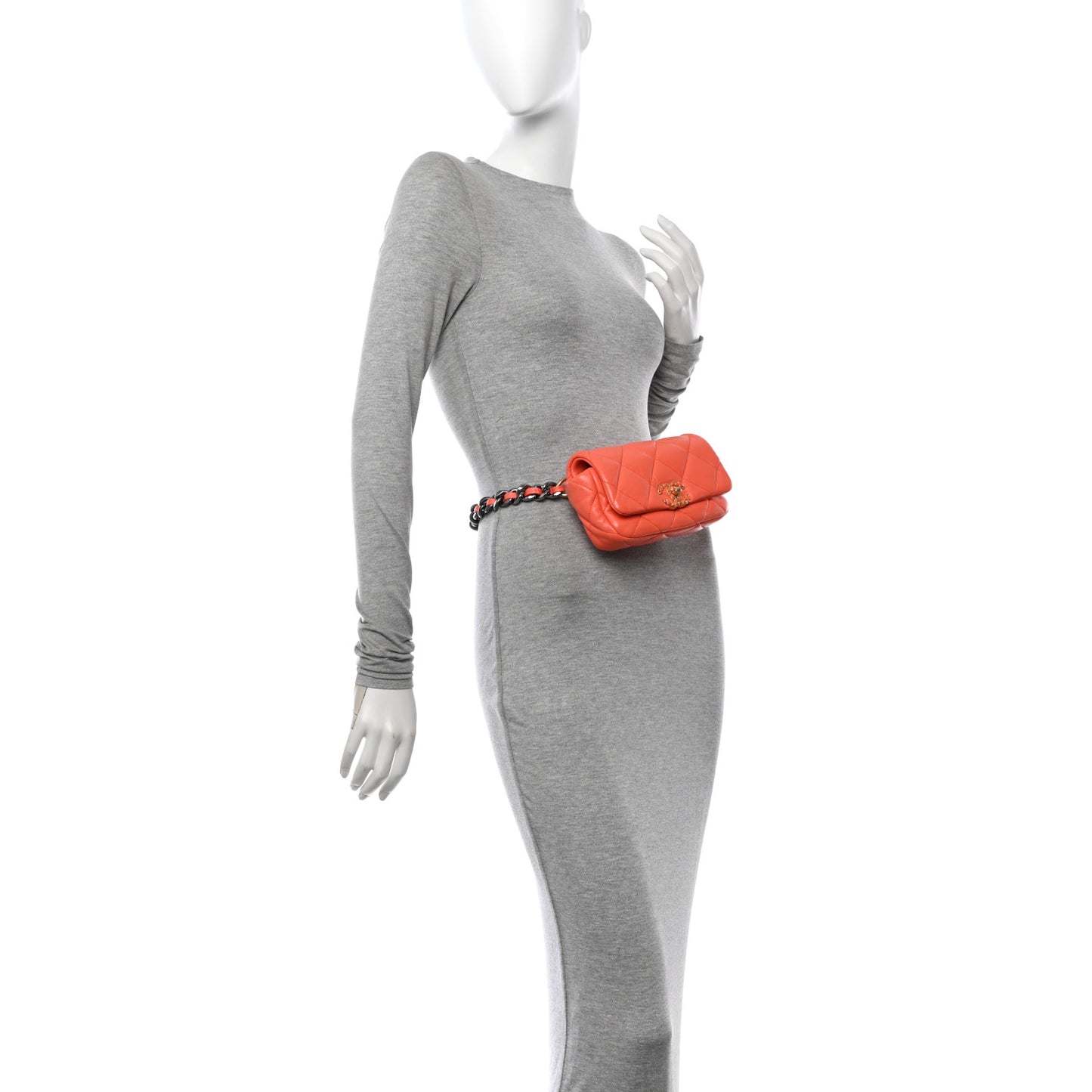 Lambskin Quilted Chanel 19 Waist Bag Orange