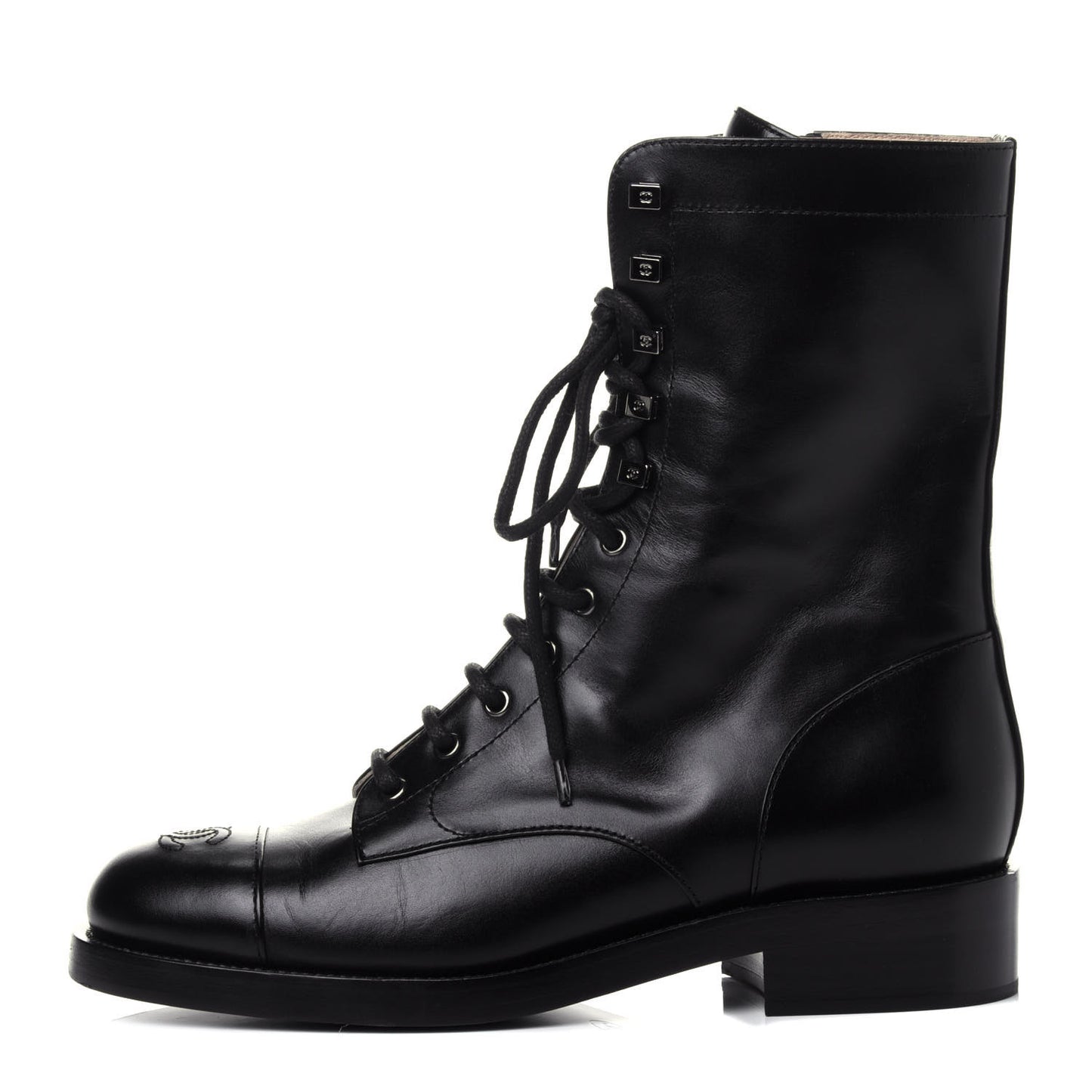 Calfskin Lace Up Combat Boots 41.5 Black