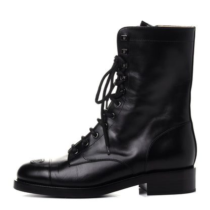 Chanel Calfskin Lace Up Combat Boots 41.5 Black 1 of 11