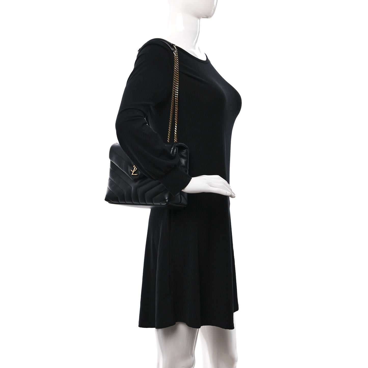 Calfskin Y Quilted Monogram Small Loulou Chain Satchel Black
