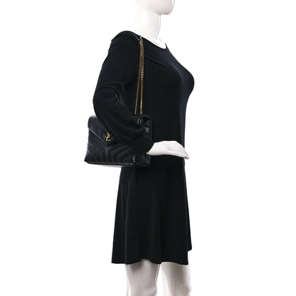 Saint Laurent Calfskin Y Quilted Monogram Small Loulou Chain Satchel Black 2 of 12