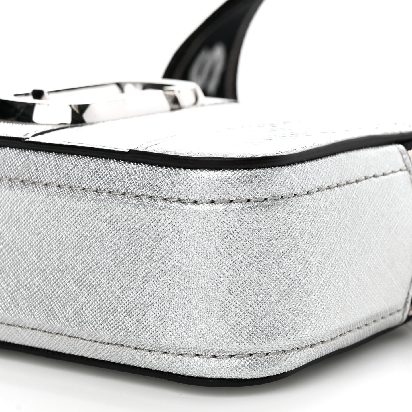 Metallic Sequin Snake Embossed Calfskin Stripe Snapshot Camera Bag Silver