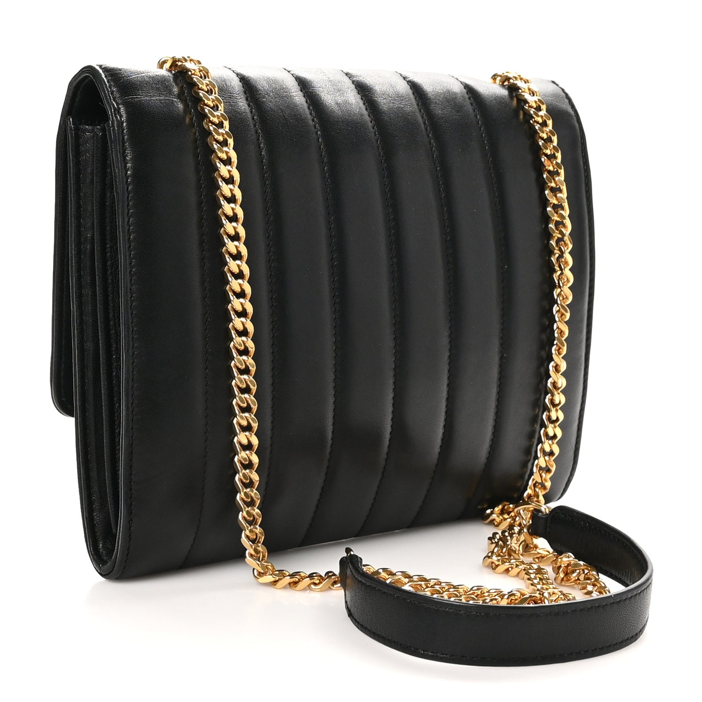 Lambskin Matelasse Monogram Vicky Chain Wallet Black