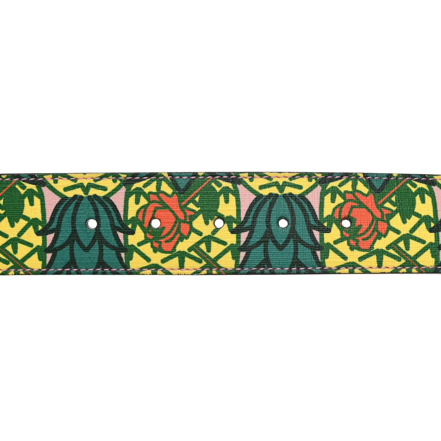 Supreme Canvas Textured Dollar Calfskin Pineapple Rose Double G 40mm Belt 85 34 Yellow Green Butter Pink