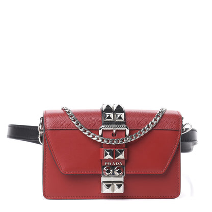 Prada Saffiano City Calfskin Studded Elektra Belt Bag Fuoco Black 1 of 7