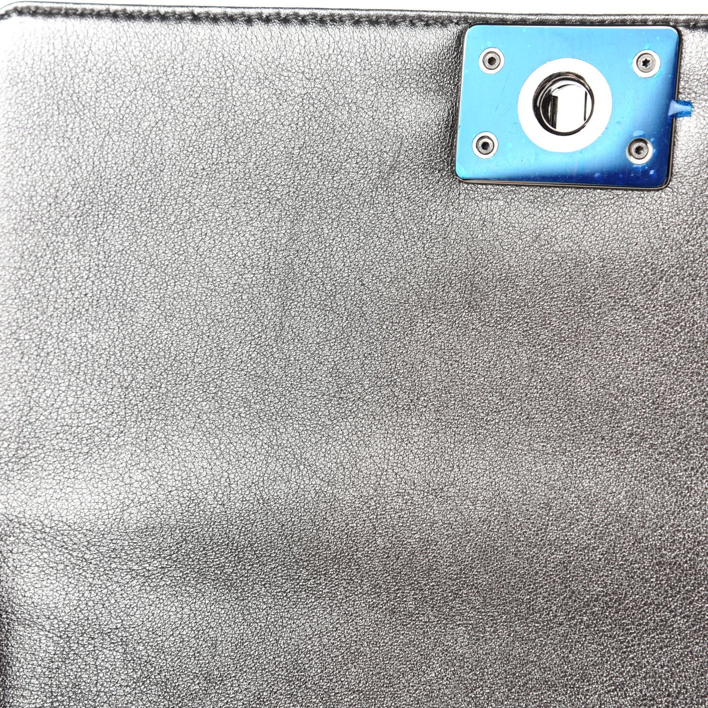 Metallic Lambskin Perforated New Medium Boy Flap Dark Silver