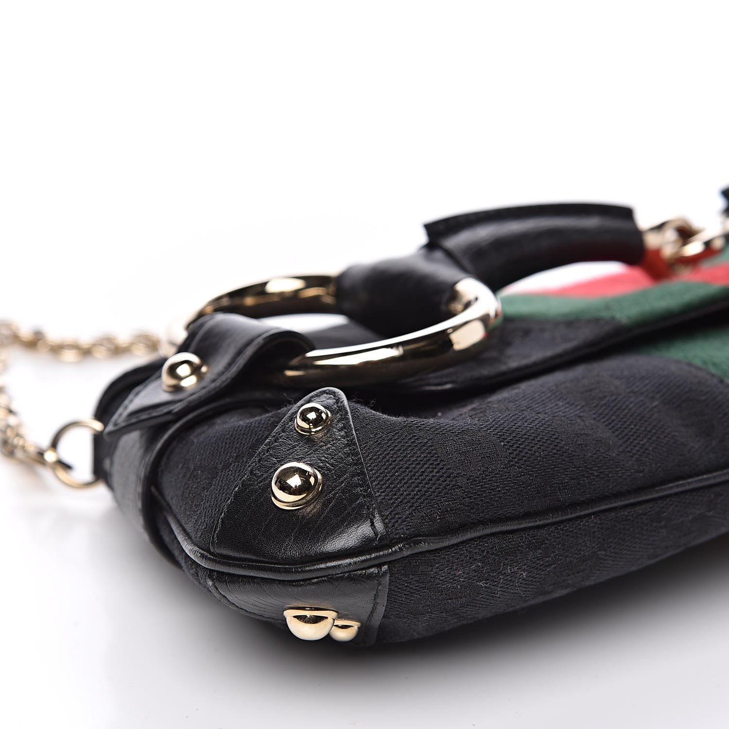 Gucci Monogram Web Horsebit Chain Clutch Black 8 of 9