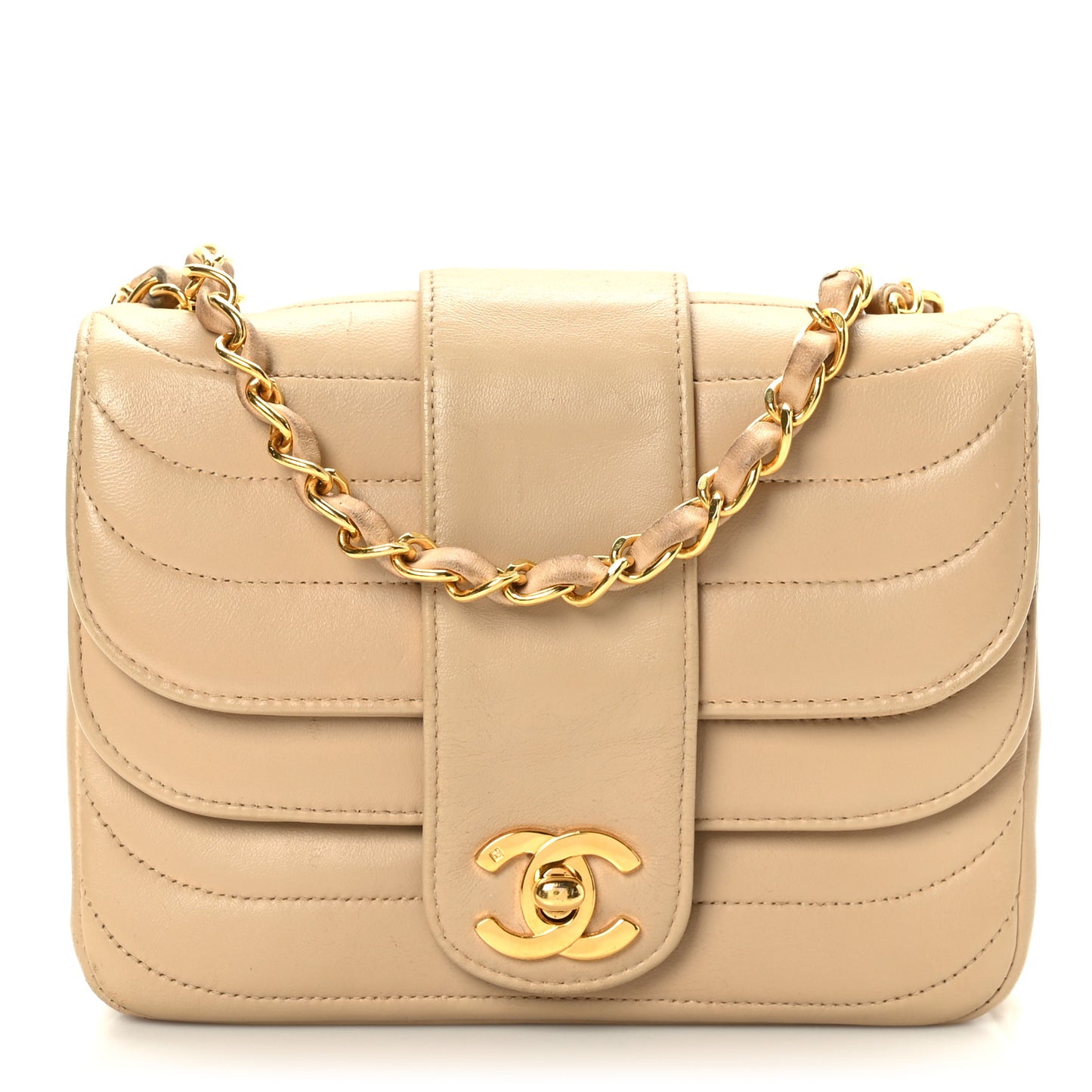 Lambskin Horizontal Quilted Mini Flap Beige