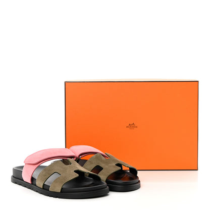 Hermes Suede Goatskin Womens Chypre Sandals 37.5 Toundra Rose Du Desert 11 of 11