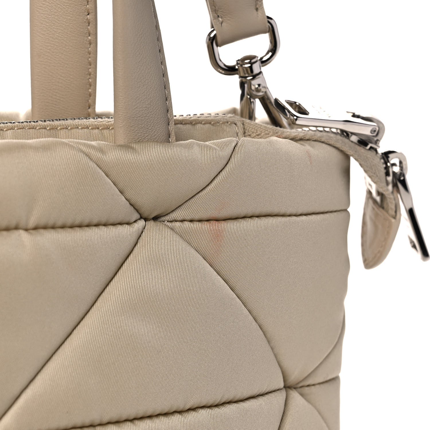 Prada Re-Nylon Nappa Triangle Quilted Padded Double Handled Zip Pocket Tote Deserto 13 of 14