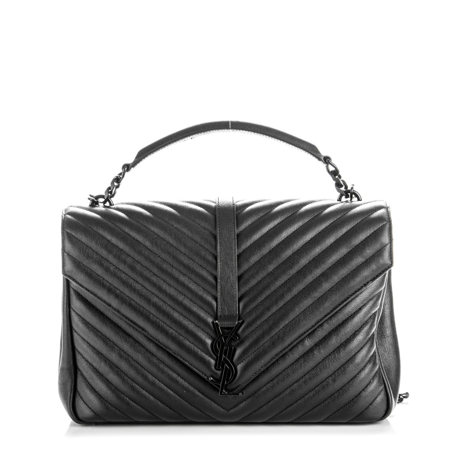 Sheepskin Matelasse Chevron Monogram Monochrome Large College Satchel Black