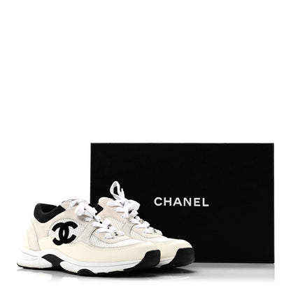 Chanel Mesh Suede Calfskin Grained Calfskin Womens CC Sneakers 38.5 White Black 9 of 9