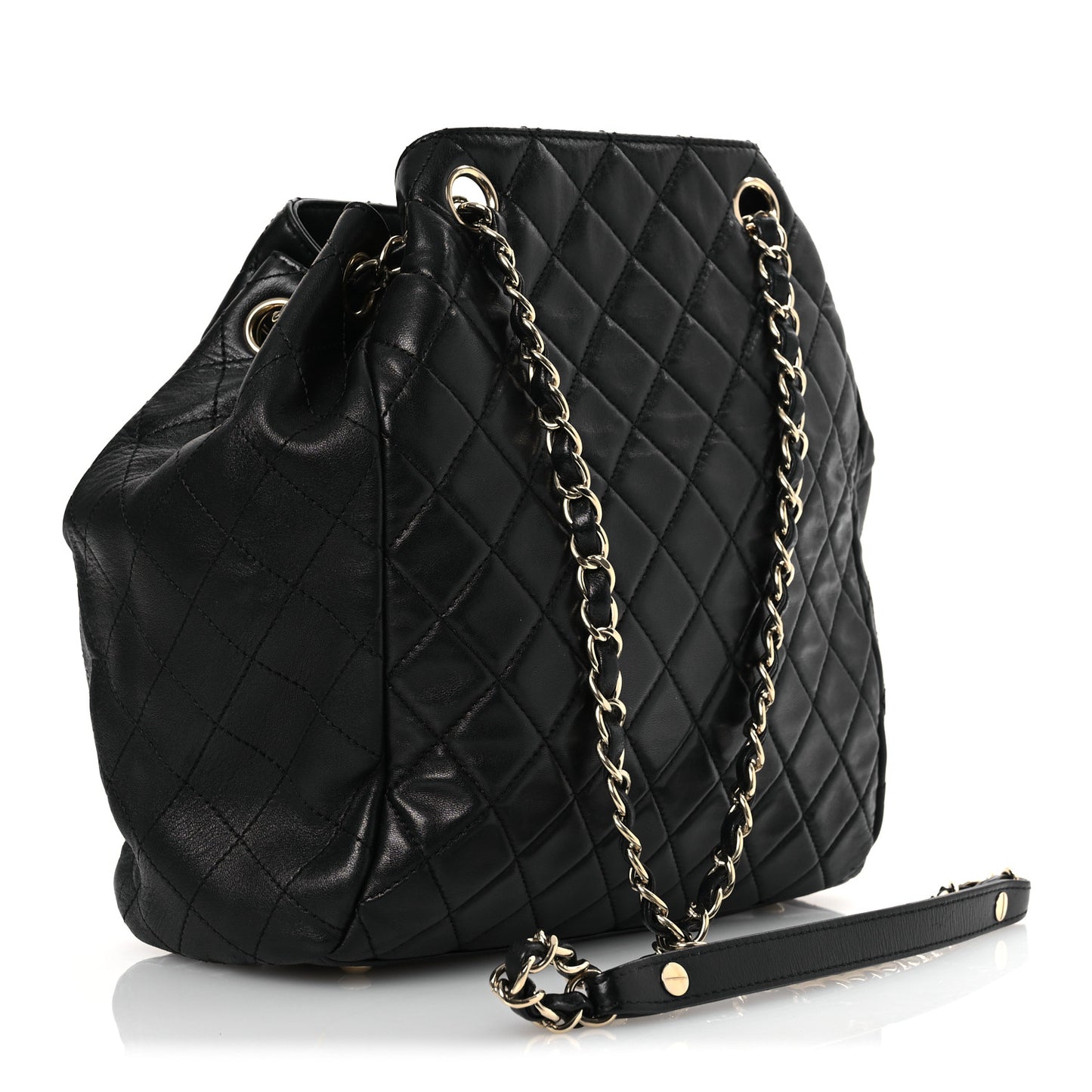 Lambskin Quilted Drawstring Bag Black
