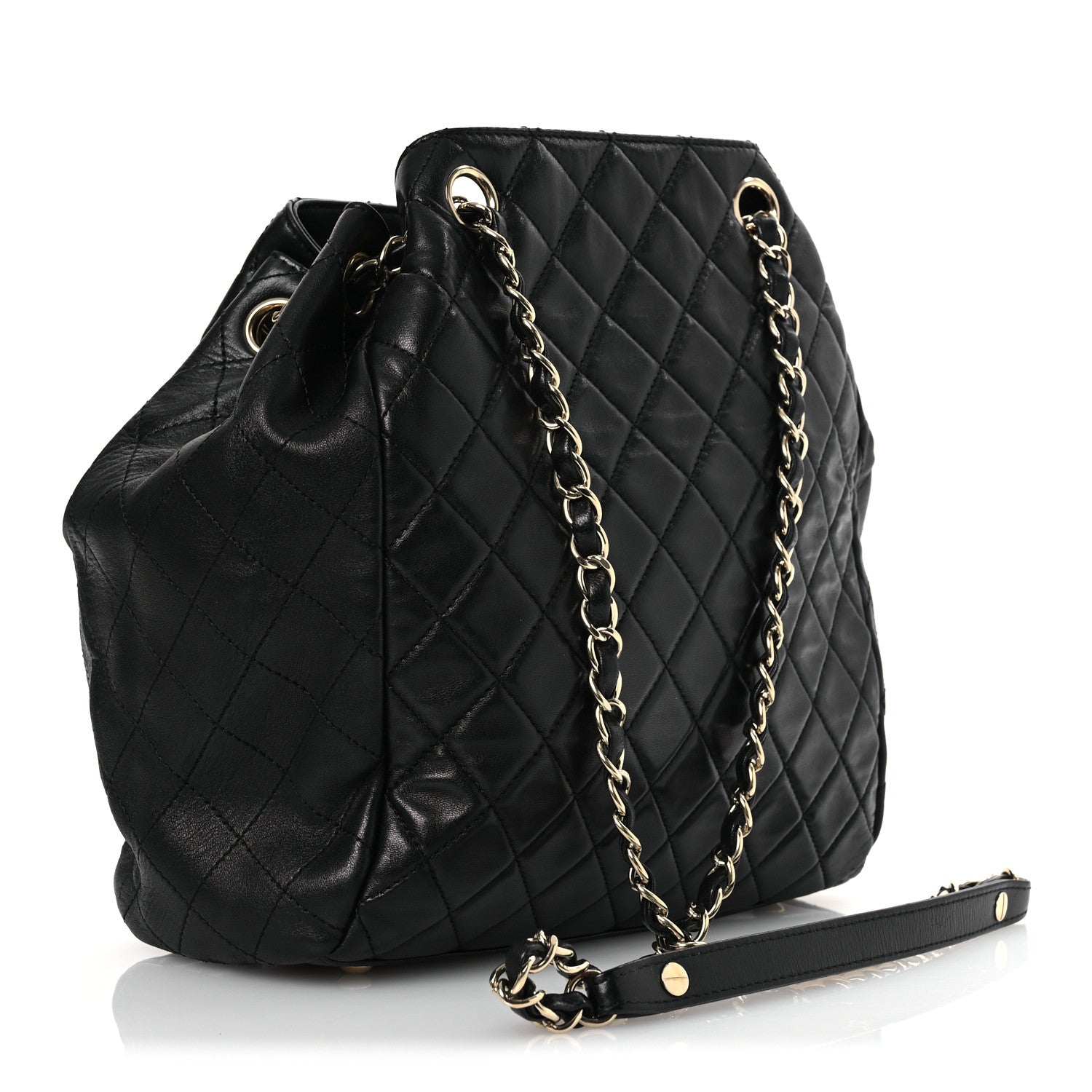 Chanel Lambskin Quilted Drawstring Bag Black 3 of 10