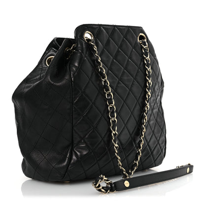 Chanel Lambskin Quilted Drawstring Bag Black 3 of 10